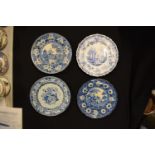 A collection of blue and white plates to include Rogers Elephant pattern, Zebra and Athens