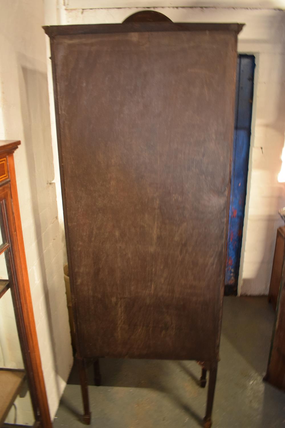 Edwardian inlaid mahogany and glass display cabinet. There is a crack to one leg. worm is - Image 6 of 10