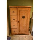 Victorian pine kitchen cupboard/ meat safe consisting of shelves and drawers; possibly French. The