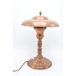 Arts and Crafts copper lamp base converted to electric. Untested. Base is in good condition with