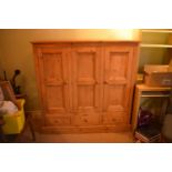 Quality 20th century pine 3 door house cupboard. 135 x 135 x 44cm