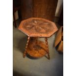 Olivewood Jerusalem tripod table, early 20th century. In bad condition in need of attention. Top