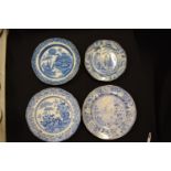 A collection of blue and white plates to include 2 Ridgeway plates circa 1800s, one bu Semi-China