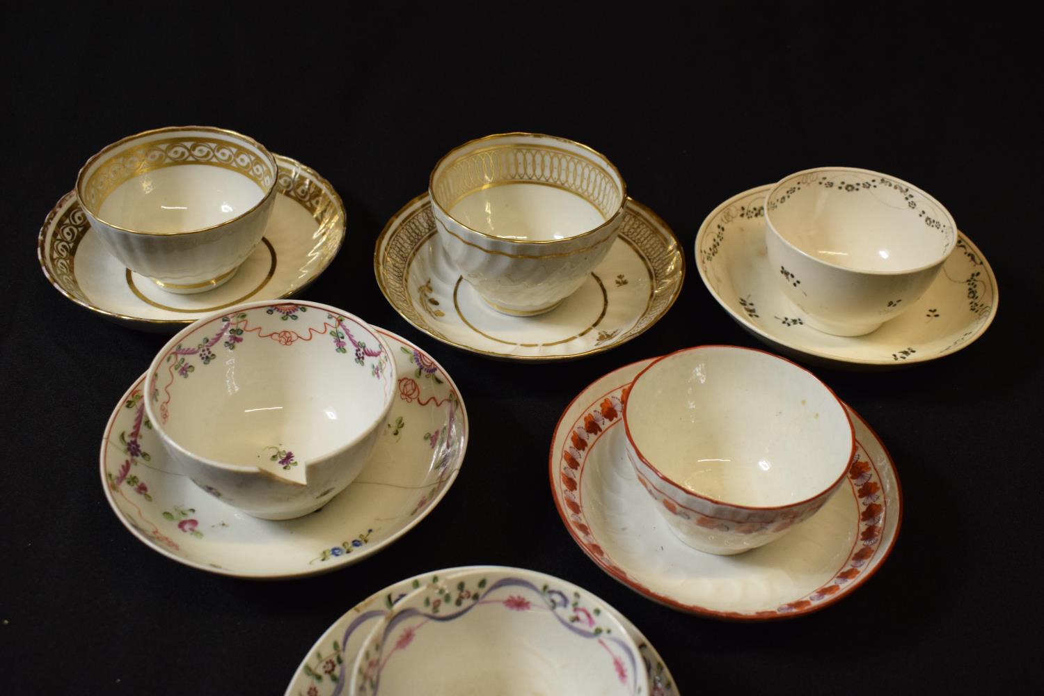 A collection of 19th century tea cups and saucers made by various English potter mainly in the style - Image 2 of 3