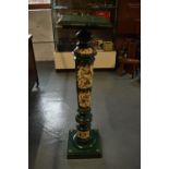19th century majolica decoration on new wooden plant stand. Leans to the side, missing some
