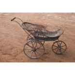 Large wicker garden cart. In good condition, a decorative item only. Some damage to the wicker and