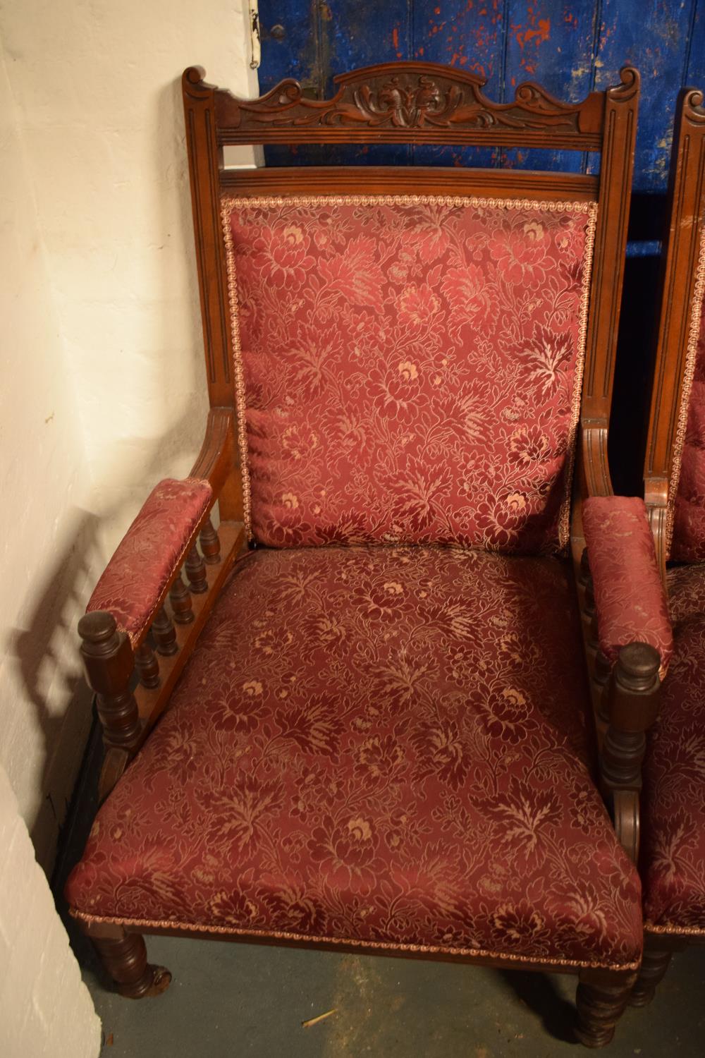 Edwardian creed and upholstered mahogany His and Hers chairs. The springs in the seats are fairly - Image 3 of 6