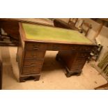 Reproduction wooden desk with leather insert. In need of attention. A bit tatty with cracks to