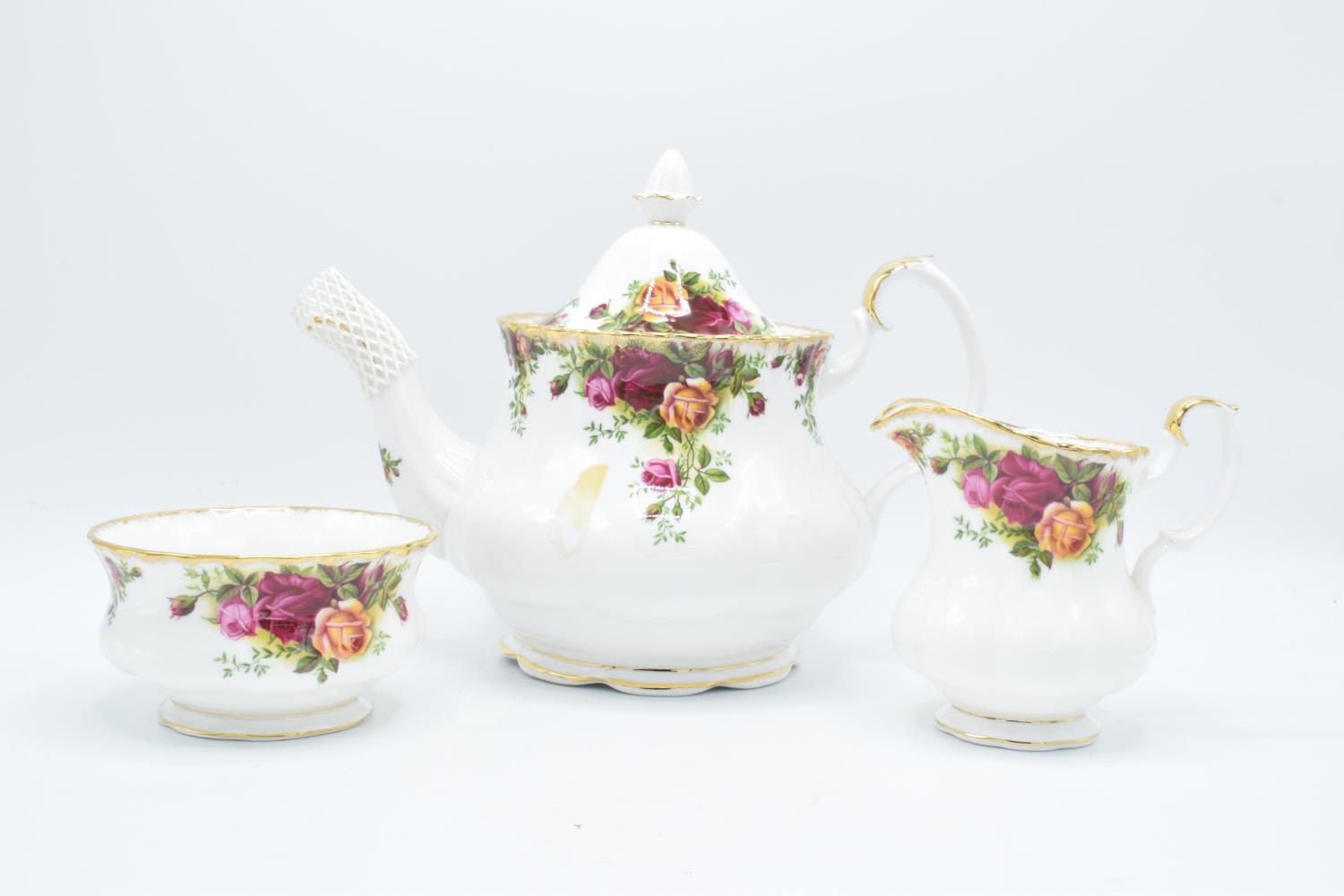 Royal Albert teapot, milk and sugar in the Old Country Roses design (3) All in good condition