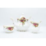 Royal Albert teapot, milk and sugar in the Old Country Roses design (3) All in good condition