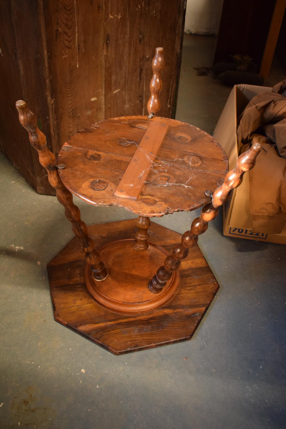 Olivewood Jerusalem tripod table, early 20th century. In bad condition in need of attention. Top - Image 4 of 4