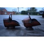 2 Victorian copper helmet coal scuttles. The floor has started to disintegrate in one example. The