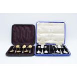 6 cased silver tea spoons (London 1895) together with a cased set of 6 tea spoons and a pair of