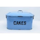 Original 1960s blue enamel cake tin (untouched condition) Loss of enamel in some places, slightly