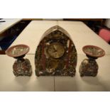 20th century French Art Deco large marble mantle clock with matching garnitures (3) Very heavy.