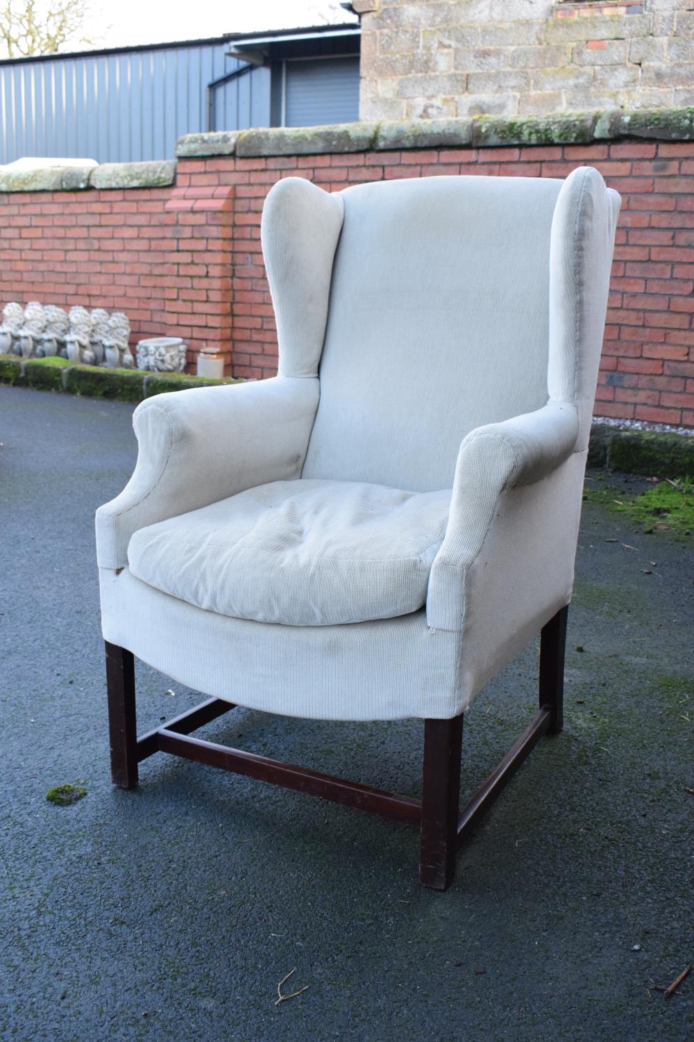 George III style wingback mahogany arm chair. In good condition with age related wear as expected. - Image 4 of 5