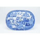 English 19th century blue and white salad strainer: in the Willow pattern, with '16' impressed to