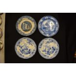 A collection of blue and white plates to include 2 by Wedgwood and 2 by Hicks and Neigh (4) All with