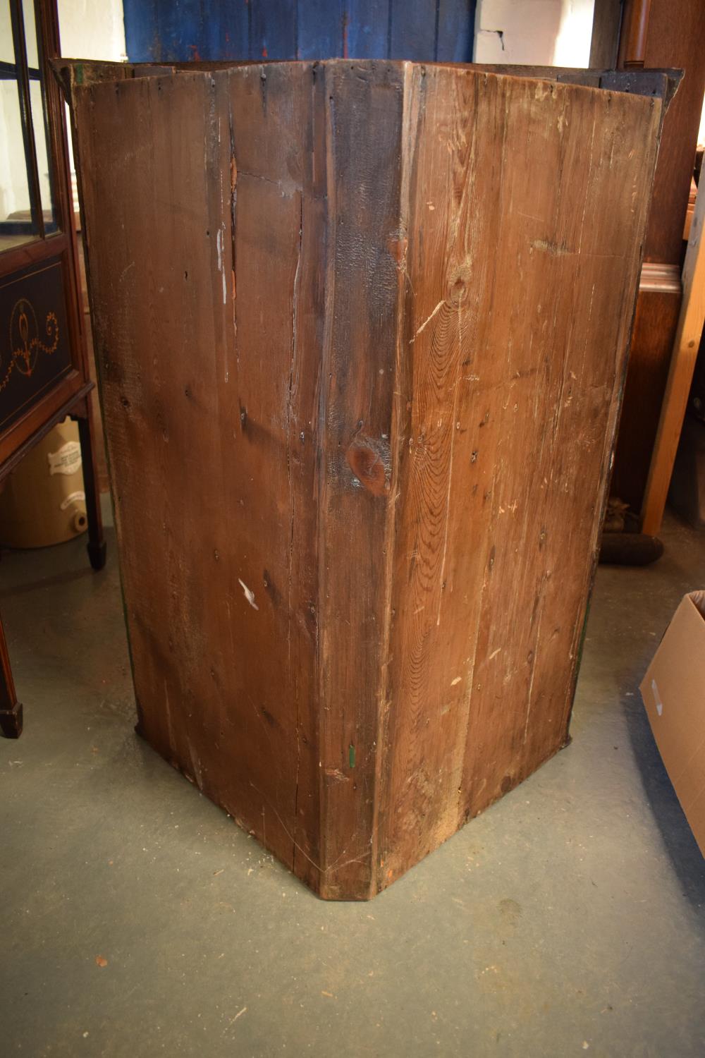Late Georgian oak inlaid corner cabinet with a bone escutcheon. Some wear and old worm is - Image 7 of 7