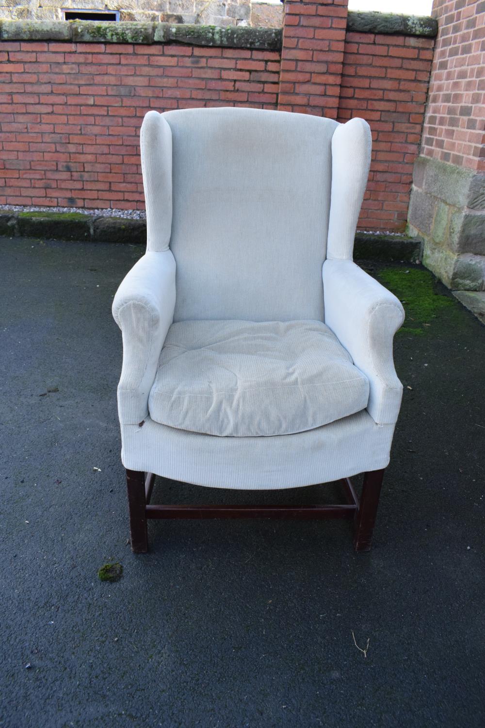 George III style wingback mahogany arm chair. In good condition with age related wear as expected. - Image 2 of 5