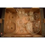 A collection of antique glassware to include inkwells, jugs, bowls, funnels etc. In mixed condition,