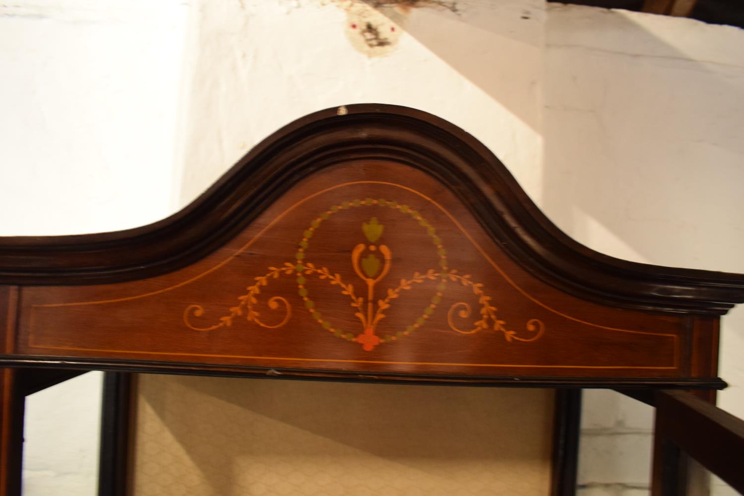 Edwardian inlaid mahogany and glass display cabinet. There is a crack to one leg. worm is - Image 5 of 10