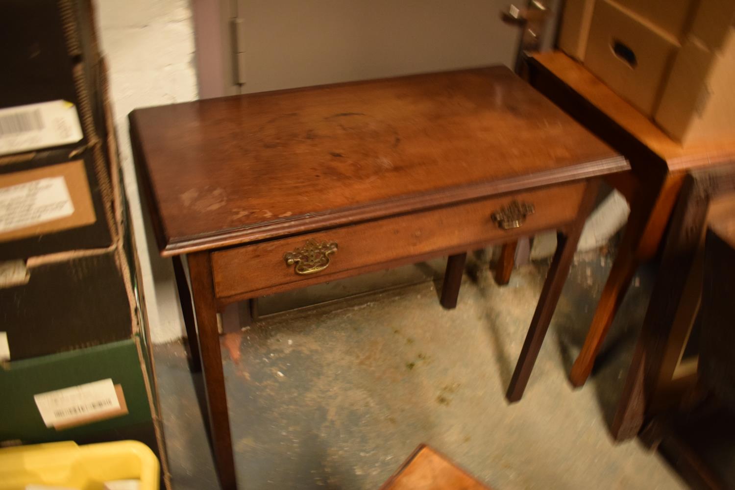 Mahogany Victorian side table with single drawer. Some water staining. Not original handles,