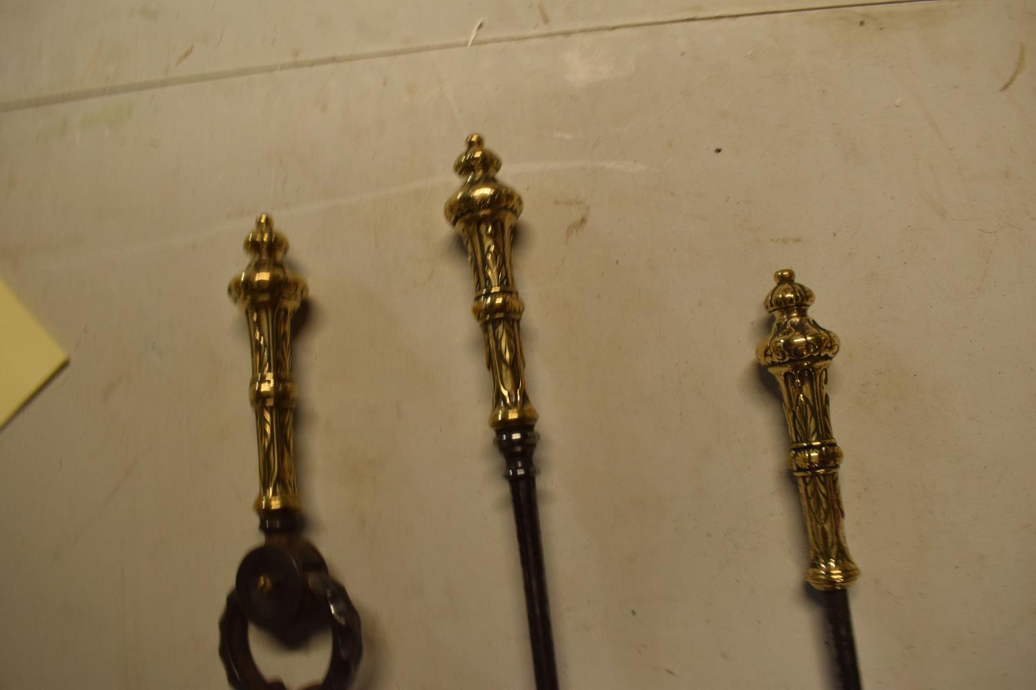Brass and metal fire companion set (heavy duty). No postage, condition reports or extra photos are - Image 2 of 2