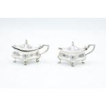 Pair of silver mustard/ condiment pots with blue liners, hallmarked for Birmingham 1913, made by