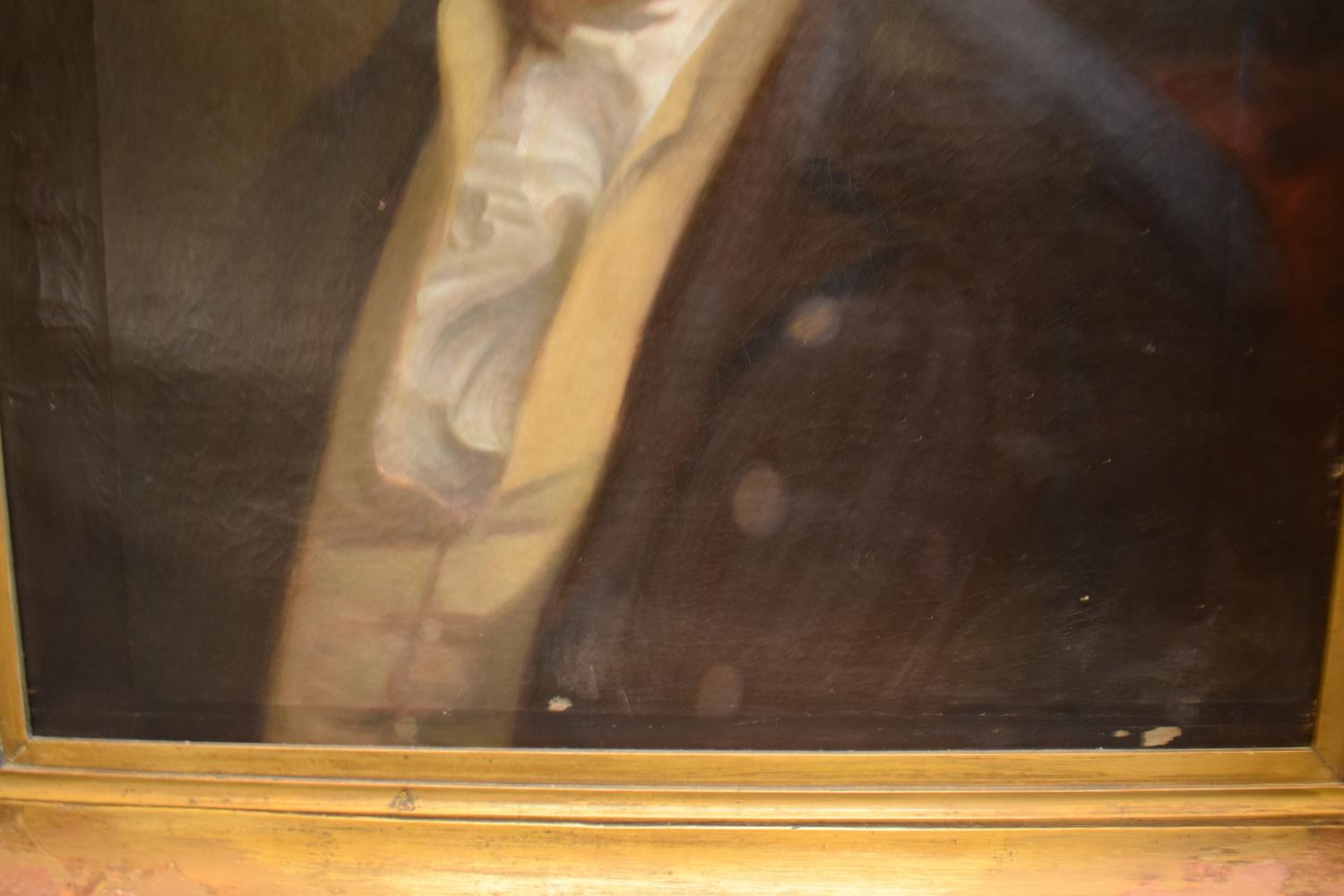 19th century oil on canvas of a gentleman. there is some paint missing rom the canvas. The frame - Image 5 of 6