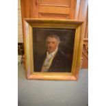 19th century oil on canvas of a gentleman. there is some paint missing rom the canvas. The frame