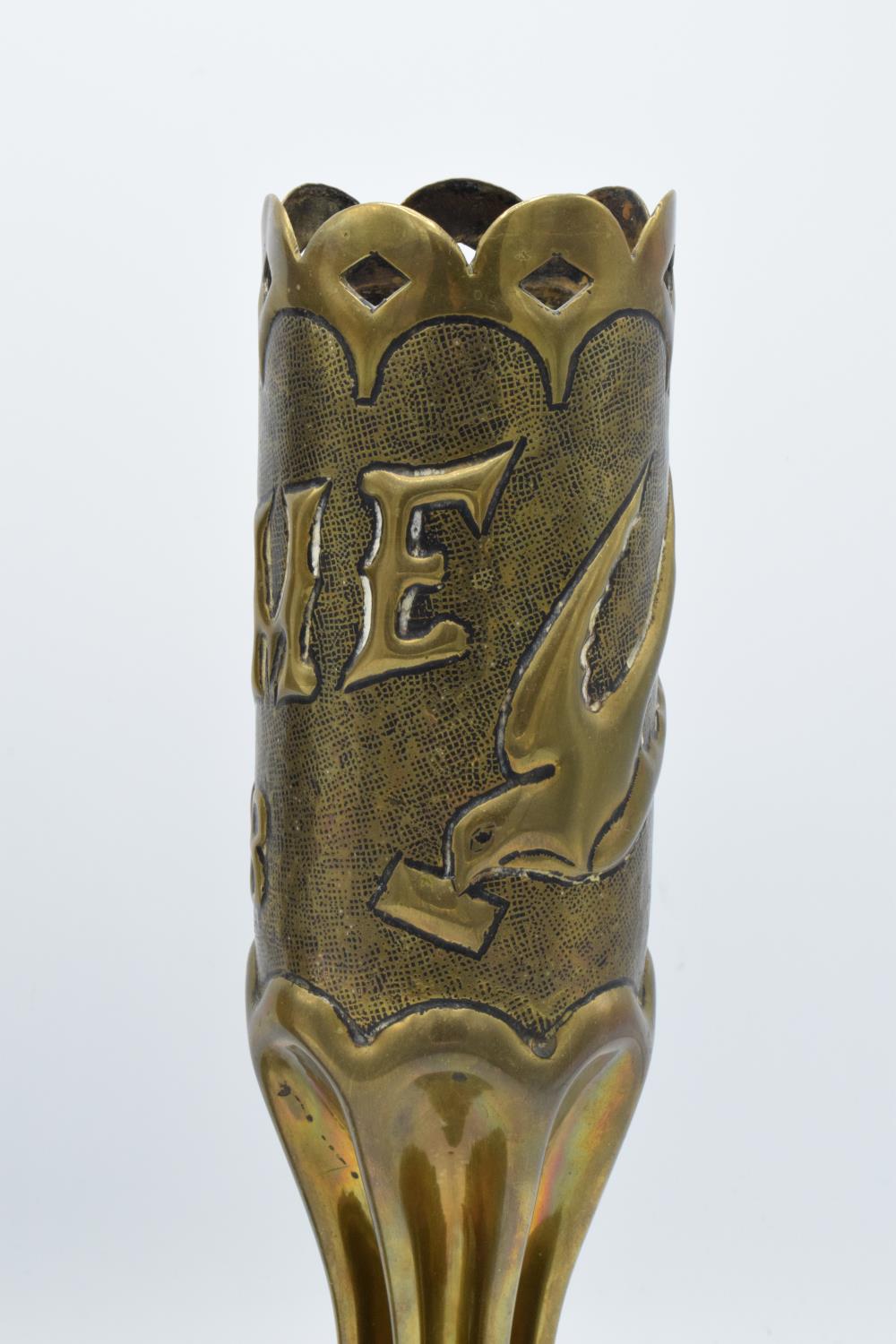 World War One trench art shell cases marked Ypres 1918 and Somme 1918 together with a small matchbox - Image 5 of 11