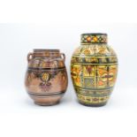 A pair of Moroccan 'Safi' vases: one with handles. We believe the rims have been repainted/