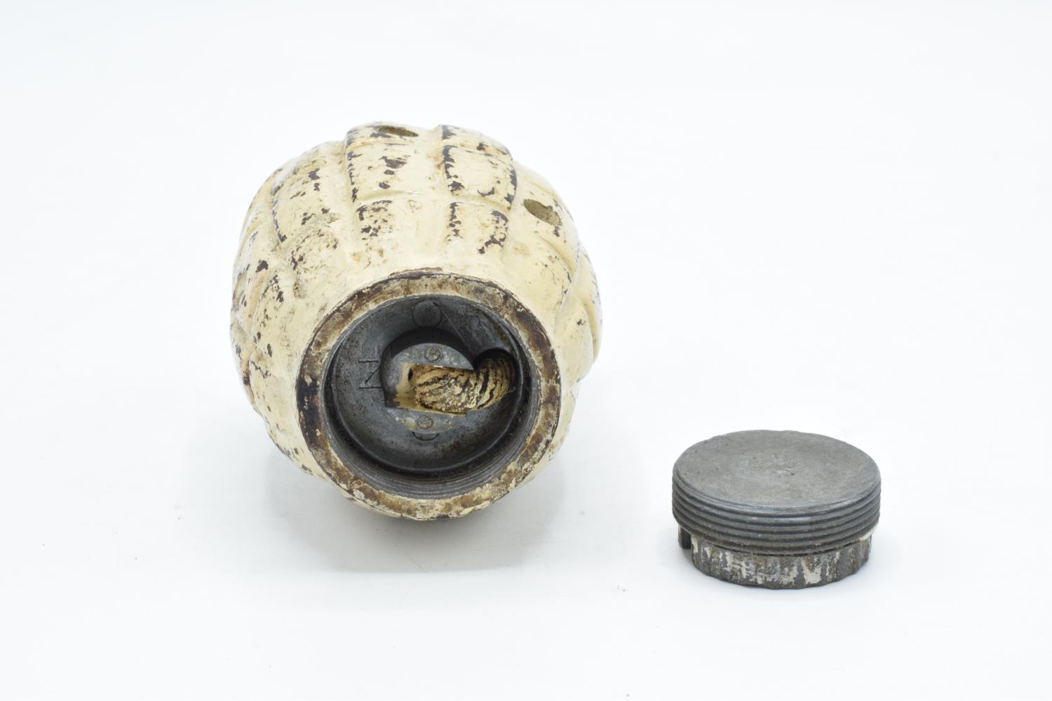 Mid-late 20th century Mills bomb Number 36 hand grenade, inept and FFE. The grenade has been drilled - Image 7 of 7