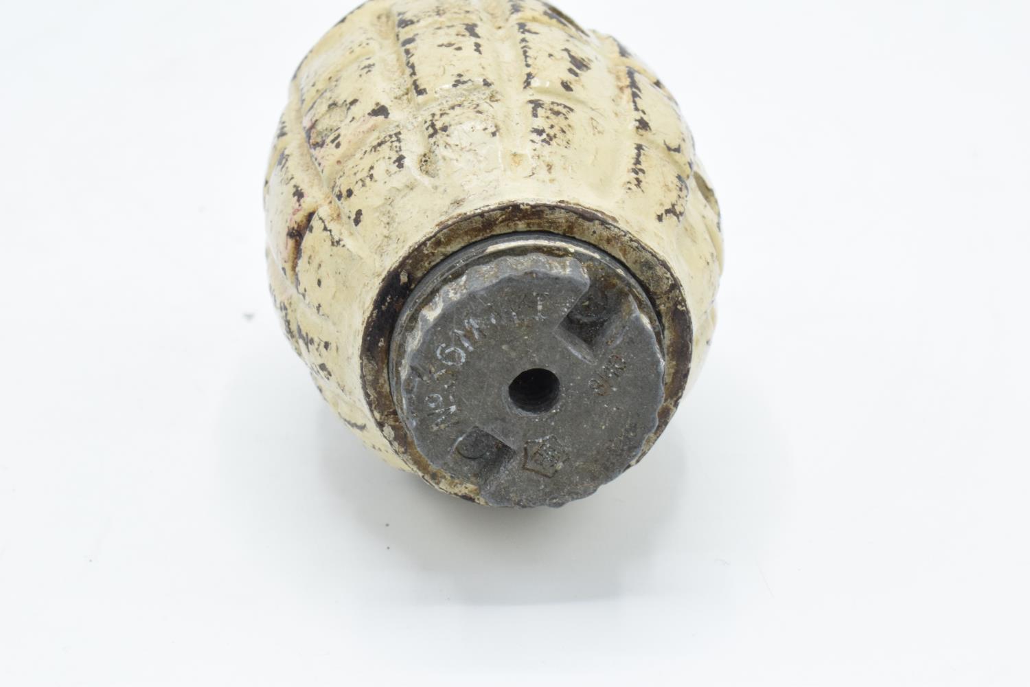 Mid-late 20th century Mills bomb Number 36 hand grenade, inept and FFE. The grenade has been drilled - Image 6 of 7