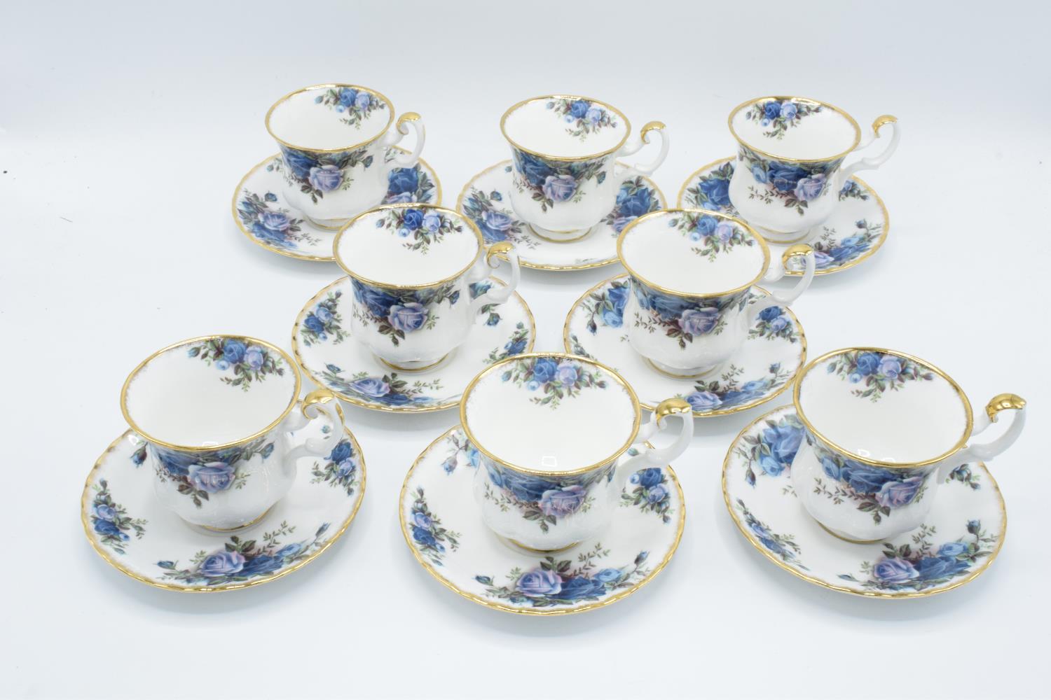 Royal Albert 8 coffee cups and saucers in the Moonlight Rose design (16) In good condition with no
