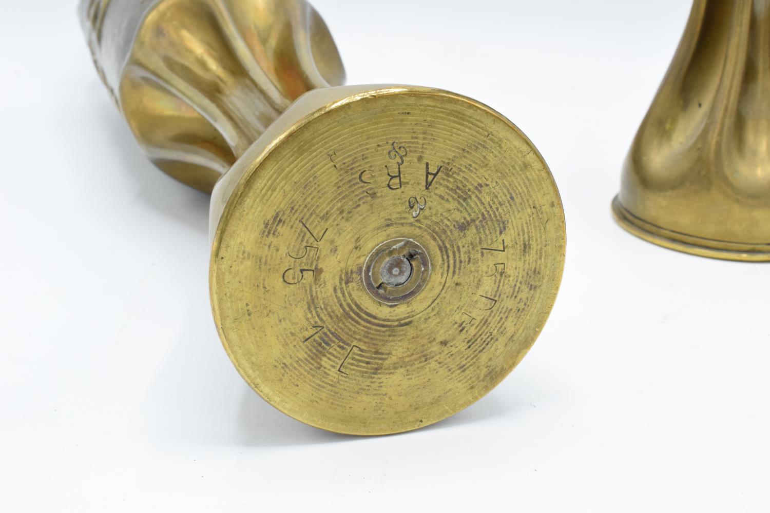 World War One trench art shell cases marked Ypres 1918 and Somme 1918 together with a small matchbox - Image 6 of 11