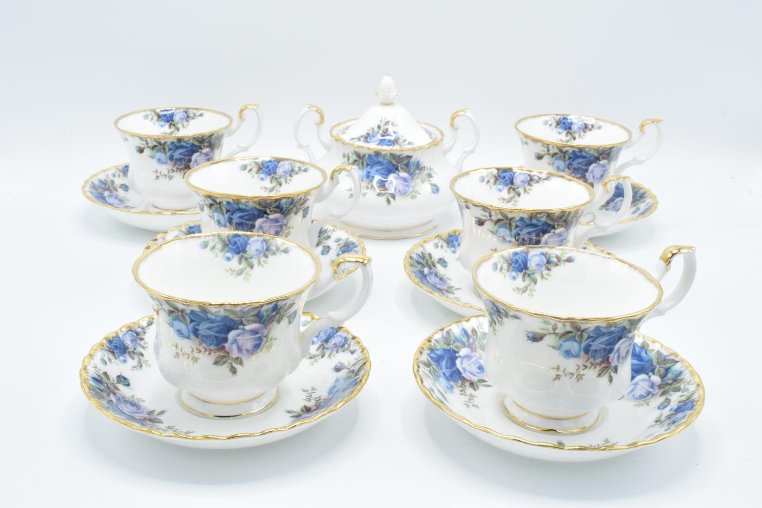 Royal Albert 6 cups and saucers and lidded sugar pot in the Moonlight Rose design (13) In good