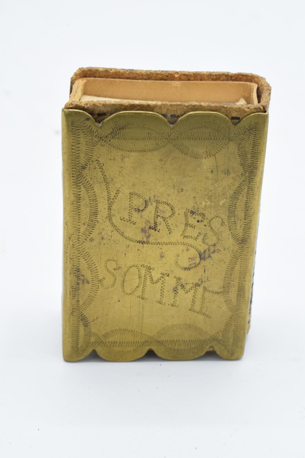 World War One trench art shell cases marked Ypres 1918 and Somme 1918 together with a small matchbox - Image 9 of 11