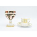 Royal Crown Derby 1128 Imari goblet and a green Derby Panel coffee can and saucer (2) Golbet is