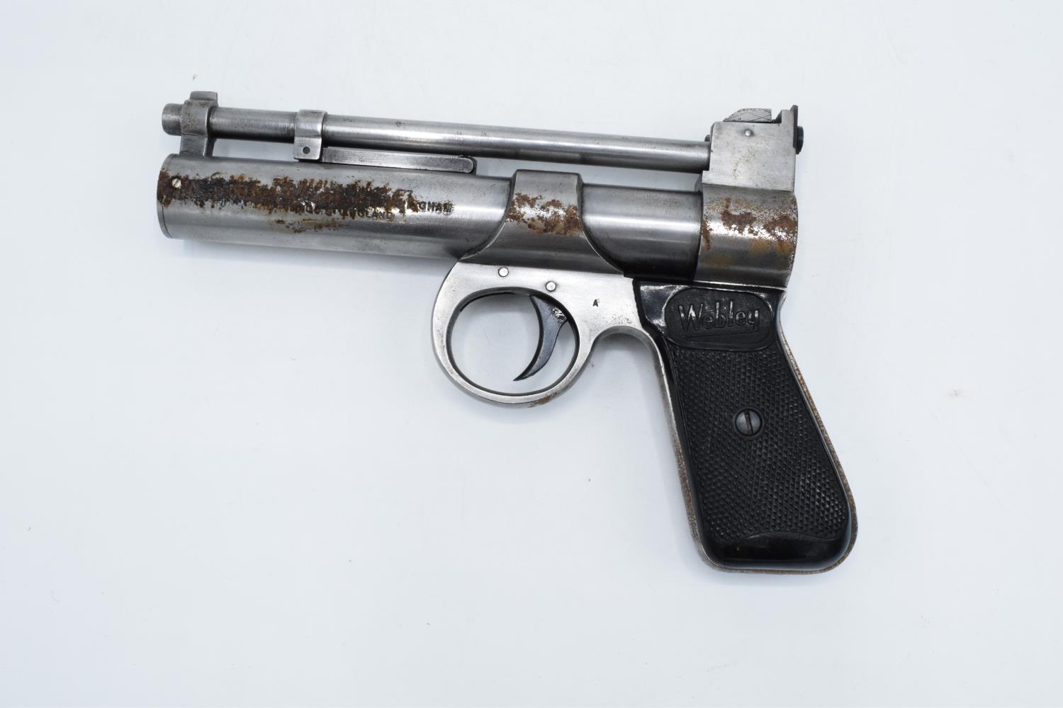 Webley vintage Senior Air Pistol. the metalwork has corroded and rusted but there are no holes.