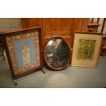 a mixed collection of items to include a religious firescreen, a print, a picture and a mirror (
