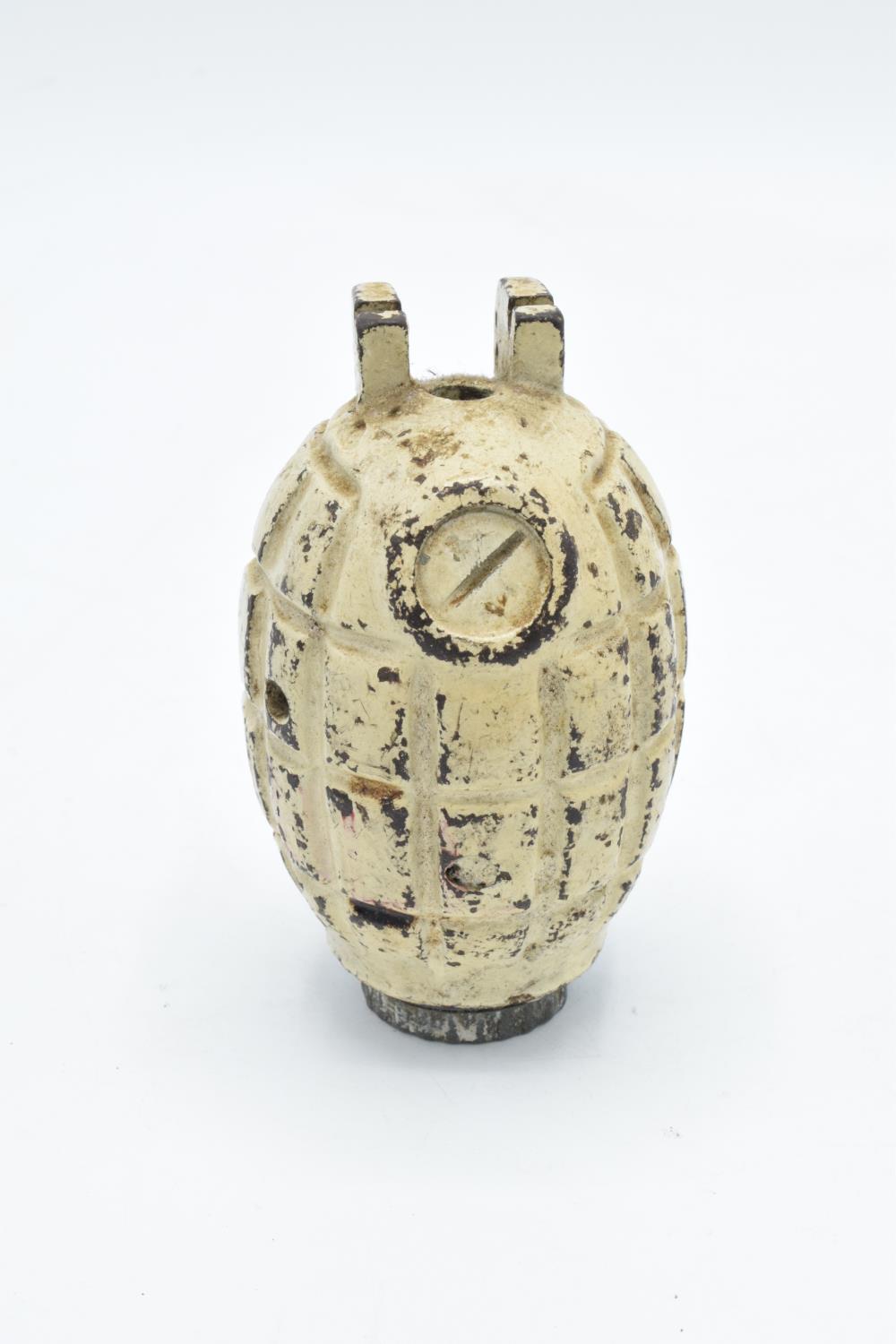 Mid-late 20th century Mills bomb Number 36 hand grenade, inept and FFE. The grenade has been drilled - Image 4 of 7