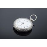 Silver ladies fob watch, hallmarked for Birmingham 1886. Untested as without a key, some