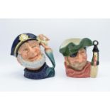 Large Royal Doulton character jugs Old Salt D6551 and Smuggler D6615 (2) There is some damage/