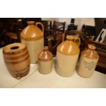 A collection of stoneware to include barrels, flagons etc (5) mostly as found, 40cm tallest