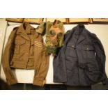 Royal Army Medical Corps 1950s jacket together with 1940s RAF jacket and a cased mid 20th gas