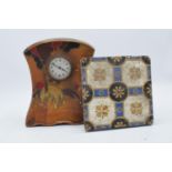 Don Wilton mantle clock together with a Minton floor tile (2). Tile is 15cm x 15cm.