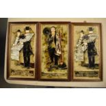 Maws and Co framed tiles to include Victorian professions such as News vendor x 2 and a Chimney