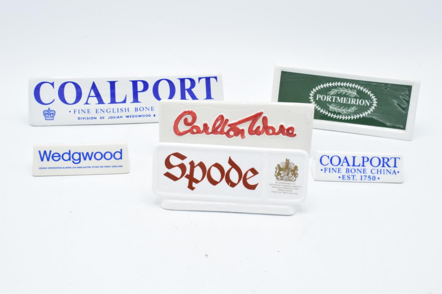 A collection of pottery point of sales to include Coalport, Carlton Ware, Wedgwood, Spode,